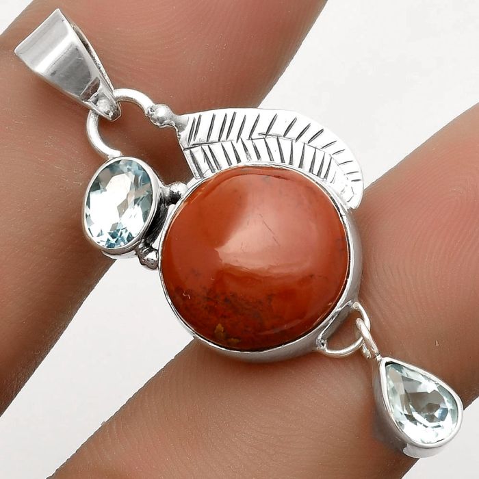 Natural Red Moss Agate & Sky Blue Topaz Pendant SDP118755 P-1414, 14x14 mm