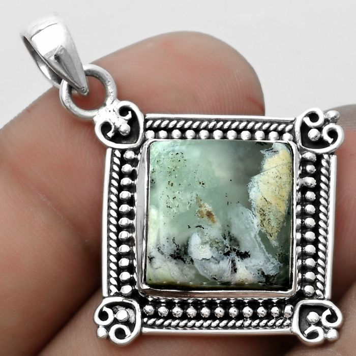 Dendritic Chrysoprase - Africa 925 Sterling Silver Pendant Jewelry SDP121058 P-1040, 15x15 mm