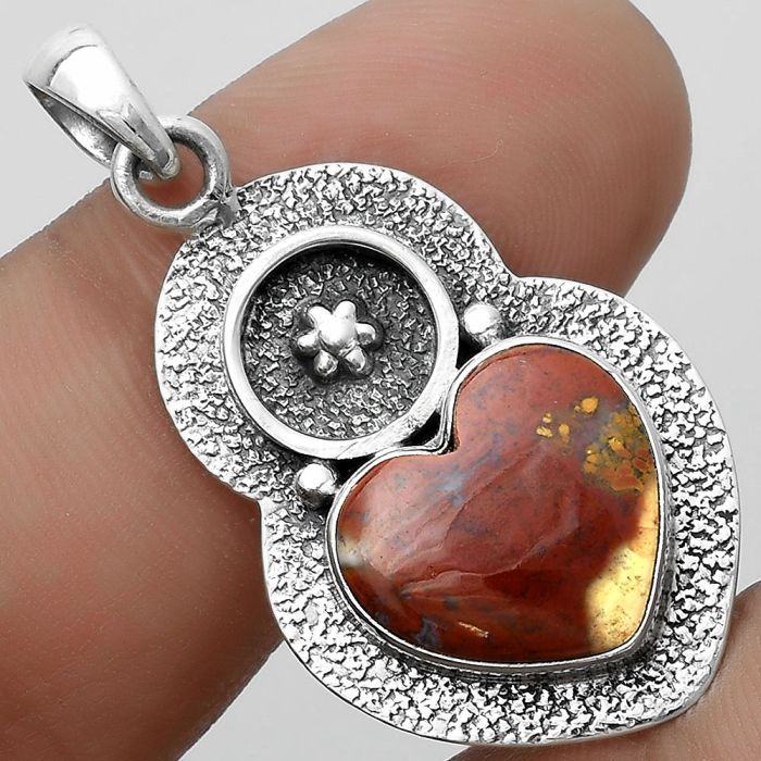 Valentine Gift Heart Natural Red Moss Agate Pendant SDP121722 P-1716, 13x14 mm