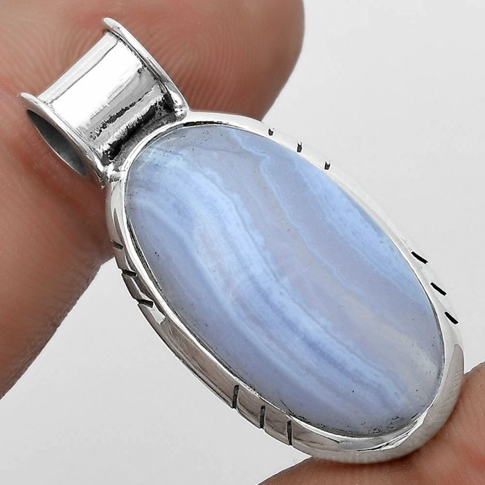 Natural Blue Lace Agate - South Africa Pendant SDP122392 P-1154, 14x25 mm