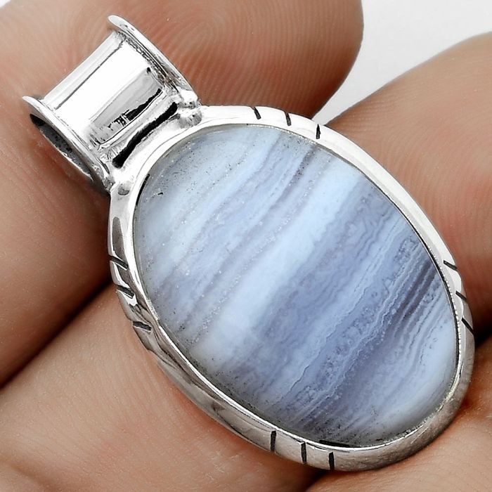 Natural Blue Lace Agate - South Africa Pendant SDP122419 P-1154, 16x23 mm