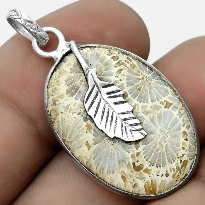 Natural Flower Fossil Coral Pendant SDP122463 P-1585, 18x26 mm