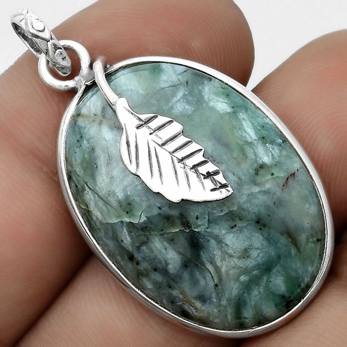 Dendritic Chrysoprase - Africa 925 Sterling Silver Pendant Jewelry SDP122467 P-1585, 20x28 mm
