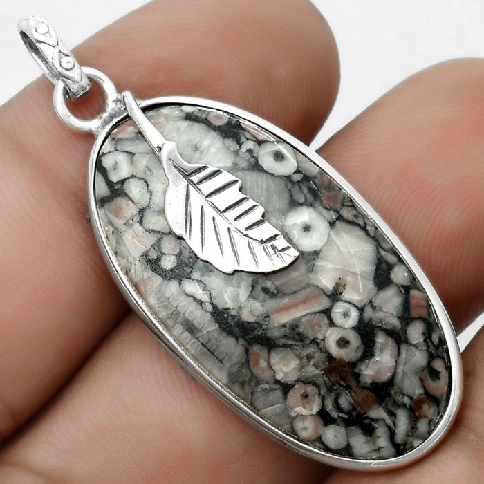 Natural Crinoid Fossil Coral Pendant SDP122468 P-1585, 17x33 mm