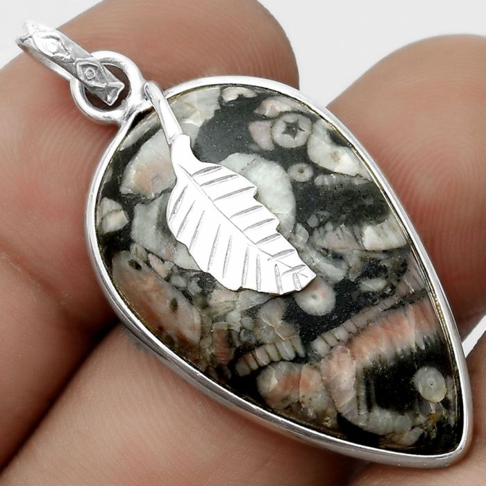 Natural Crinoid Fossil Coral Pendant SDP122476 P-1585, 18x31 mm