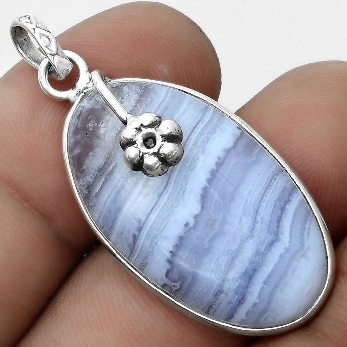 Natural Blue Lace Agate - South Africa Pendant SDP122564 P-1700, 17x30 mm