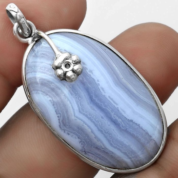Natural Blue Lace Agate - South Africa Pendant SDP122594 P-1700, 20x34 mm