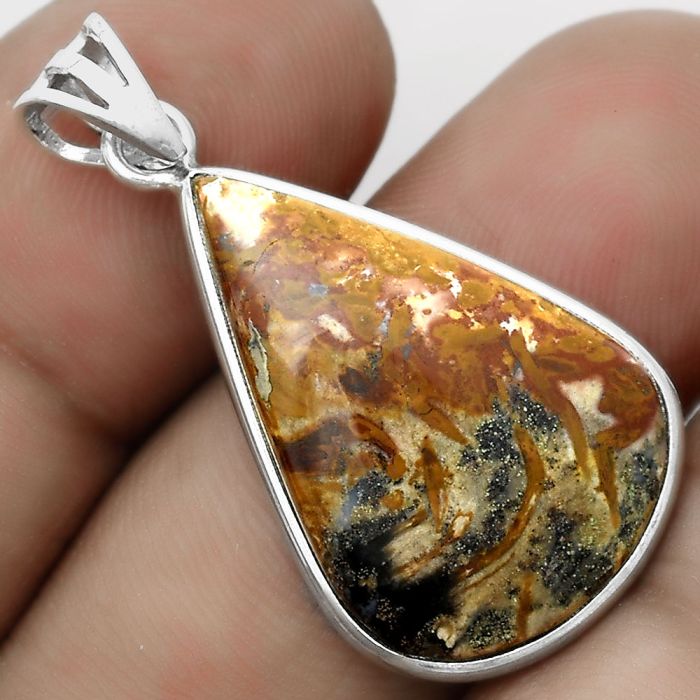 Natural Palm Root Fossil Agate Pendant SDP123087 P-1001, 18x26 mm