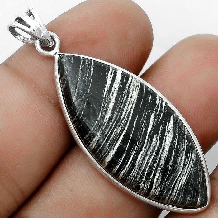 Natural Silver Leaf Obsidian Pendant SDP123109 P-1001, 16x36 mm