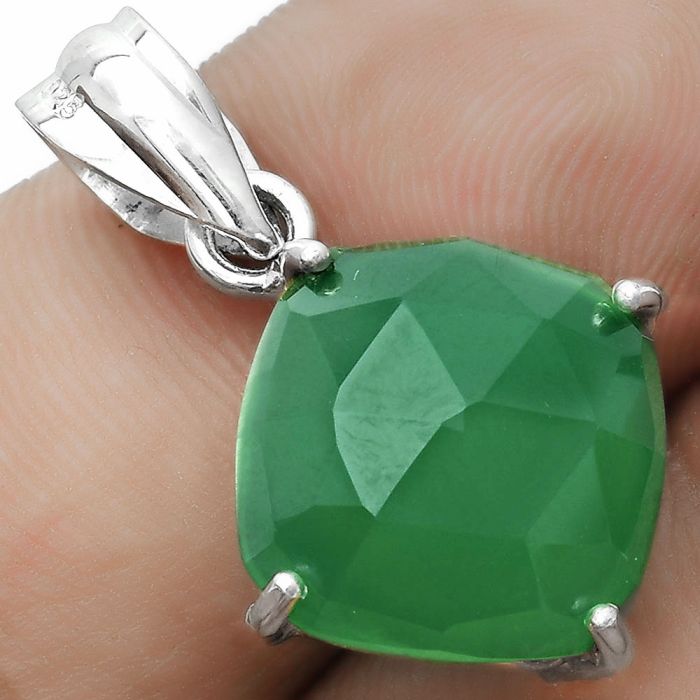 Faceted Natural Green Onyx Pendant SDP123249 P-1013, 14x14 mm