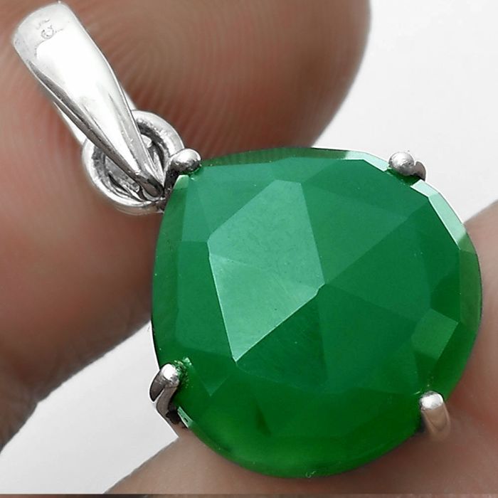 Faceted Natural Green Onyx Pendant SDP123271 P-1013, 14x14 mm