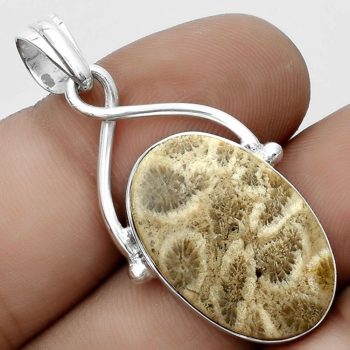 Natural Flower Fossil Coral Pendant SDP123416 P-1031, 15x24 mm