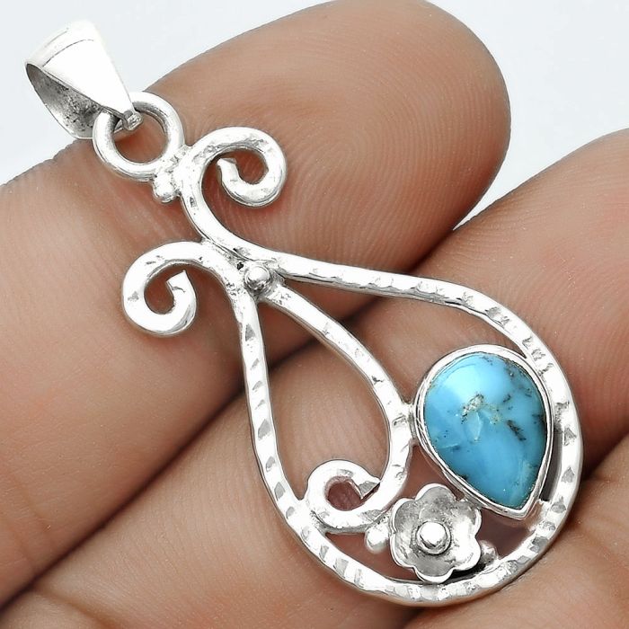 Natural Kingman Turquoise 925 Sterling Silver Pendant P-1714, 7x10 mm