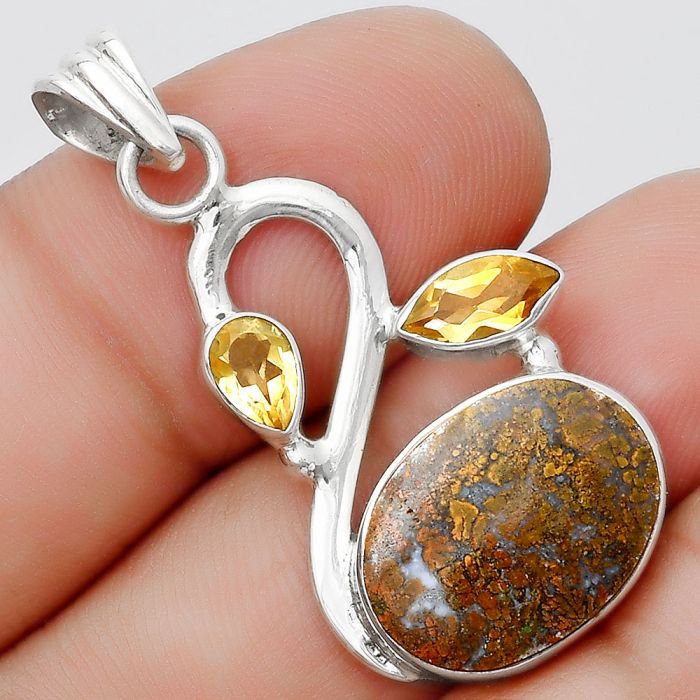 Natural Red Moss Agate & Citrine Pendant SDP125388 P-1379, 12x16 mm