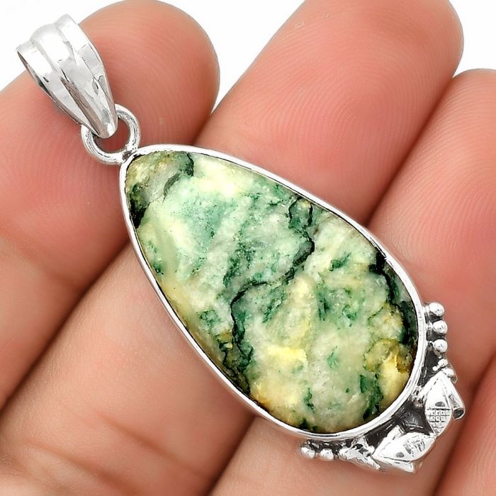 Natural Tree Weed Moss Agate - India Pendant SDP125420 P-1102, 16x29 mm