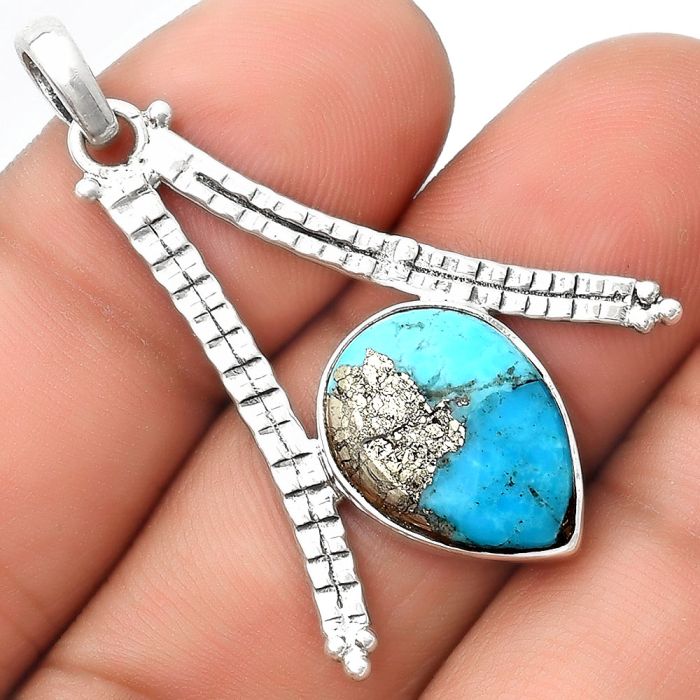 Natural Kingman Turquoise With Pyrite Pendant SDP125617 P-1034, 12x16 mm