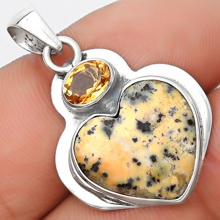 Valentine Gift Heart Russian Honey Dendrite Opal & Citrine Pendant SDP125837 P-1607, 16x17 mm