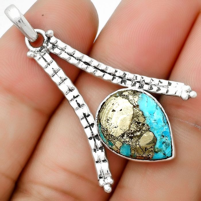 Natural Kingman Turquoise With Pyrite Pendant SDP125890 P-1034, 12x16 mm