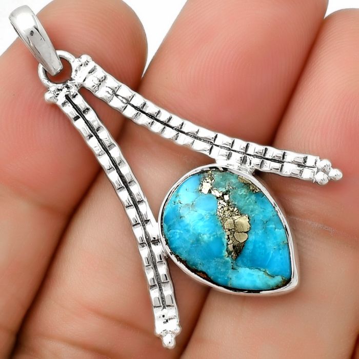 Natural Kingman Turquoise With Pyrite Pendant SDP125892 P-1034, 12x16 mm