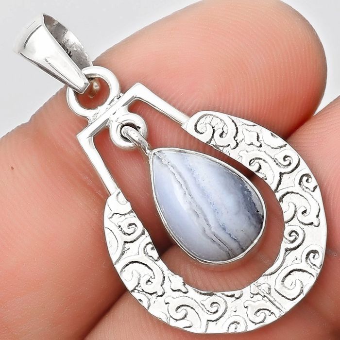 Natural Blue Lace Agate - South Africa Pendant SDP126102 P-1343, 8x12 mm