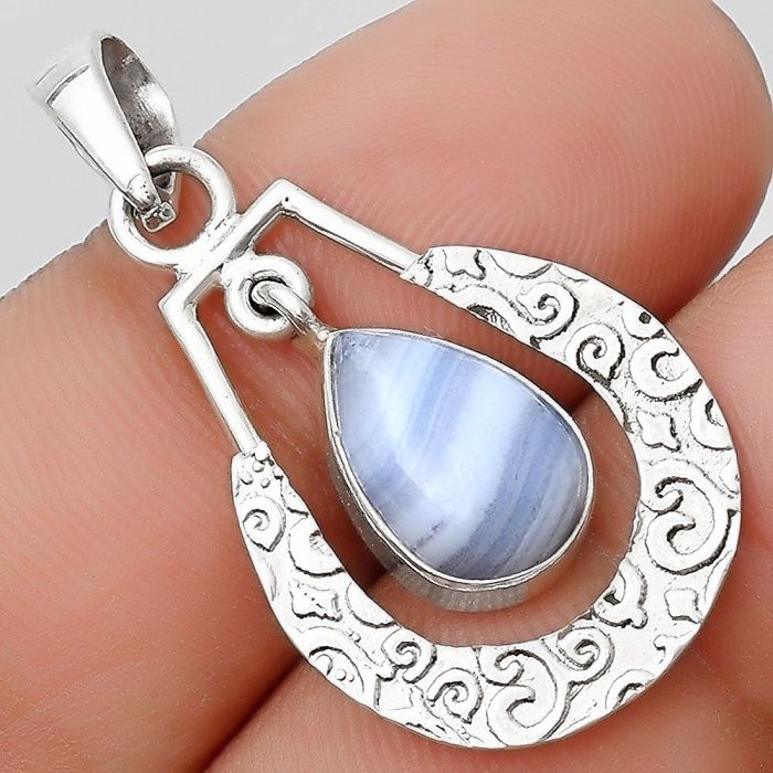 Natural Blue Lace Agate - South Africa Pendant SDP126104 P-1343, 8x12 mm