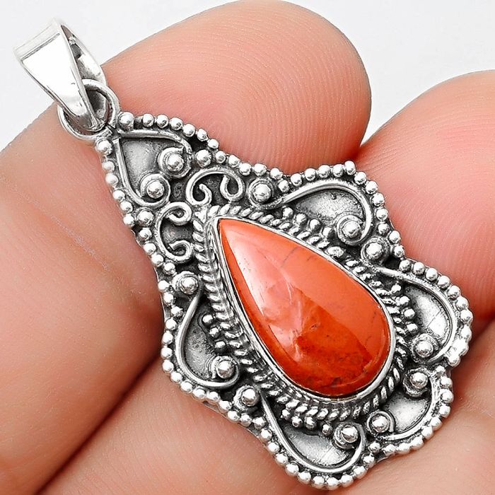 Natural Red Moss Agate Pendant SDP126272 P-1214, 8x16 mm