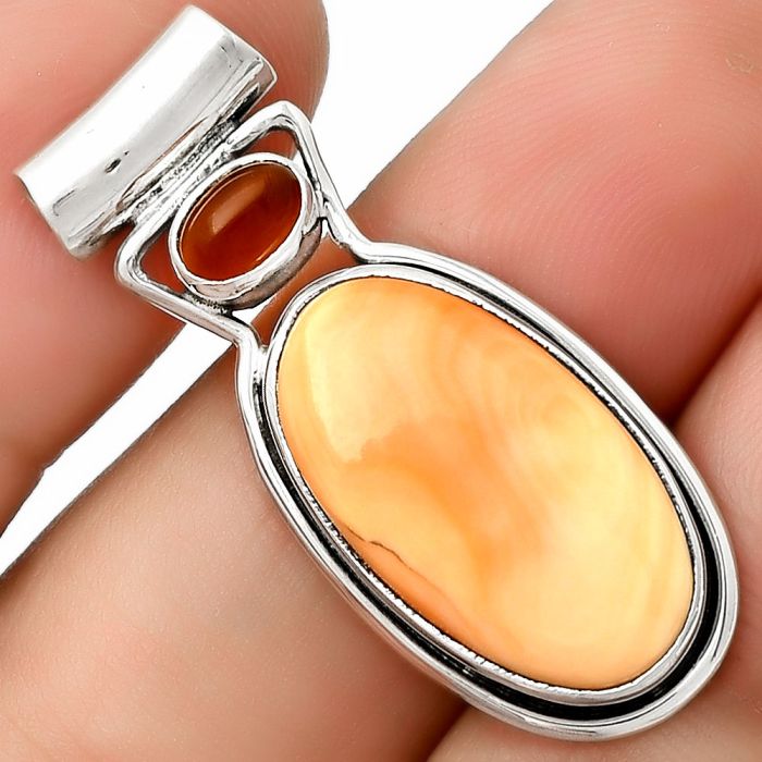 Natural Spiny Oyster Shell & Carnelian Pendant SDP126673 P-1130, 12x20 mm