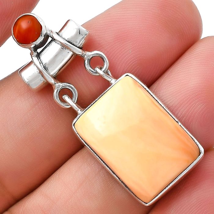 Natural Spiny Oyster Shell & Carnelian Pendant SDP127630 P-1276, 13x18 mm