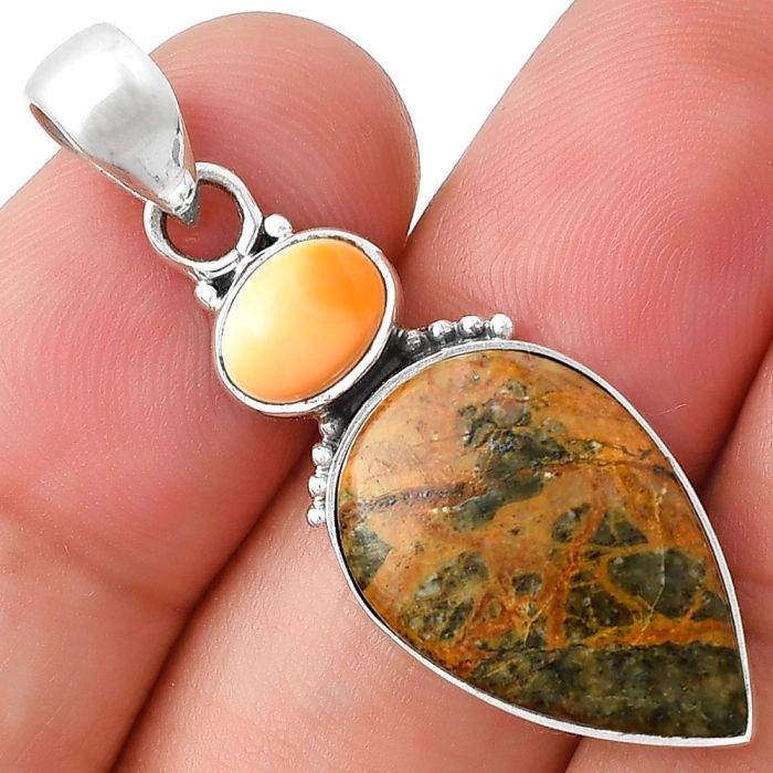 Moroccan Yellow Jacket Jasper & Spiny Oyster Shell Pendant SDP127713 P-1617, 13x20 mm