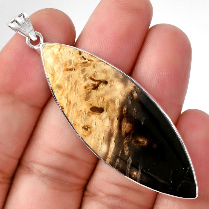 Natural Palm Root Fossil Agate Pendant SDP128315 P-1001, 19x53 mm