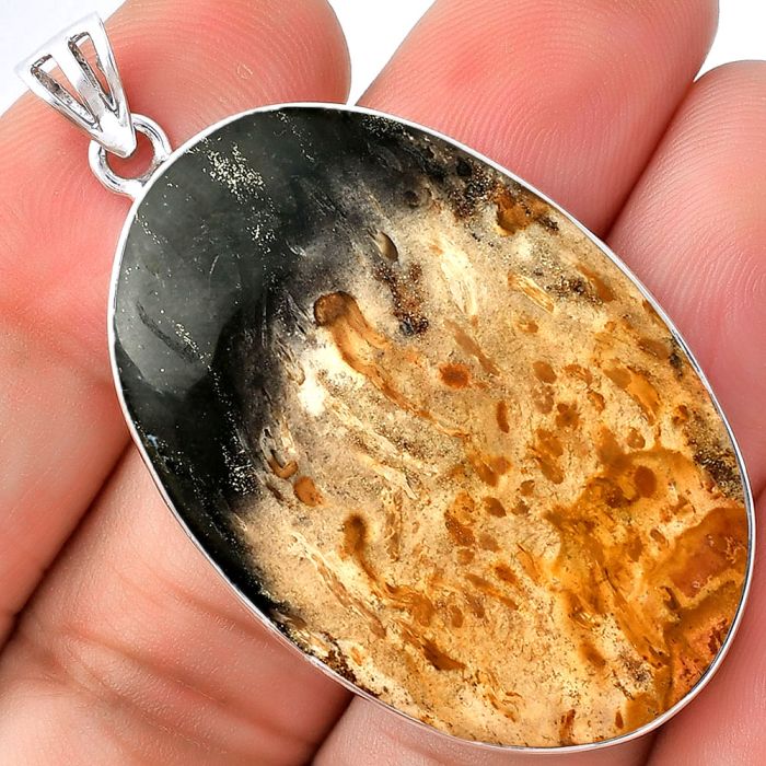 Natural Palm Root Fossil Agate Pendant SDP128412 P-1001, 27x40 mm