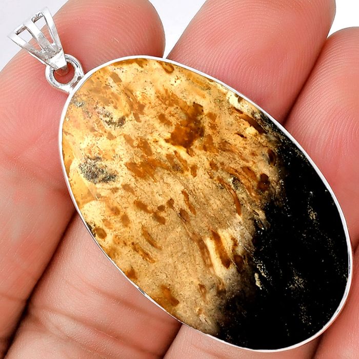 Natural Palm Root Fossil Agate Pendant SDP128440 P-1001, 25x40 mm