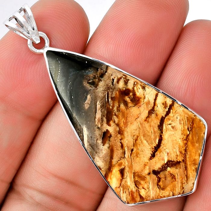 Natural Palm Root Fossil Agate Pendant SDP128450 P-1001, 22x40 mm
