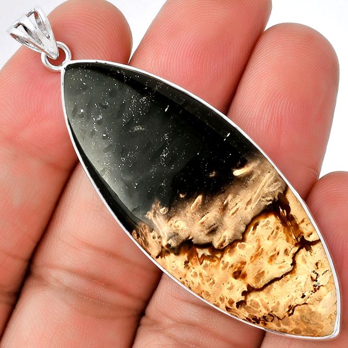 Natural Palm Root Fossil Agate Pendant SDP128457 P-1001, 21x53 mm
