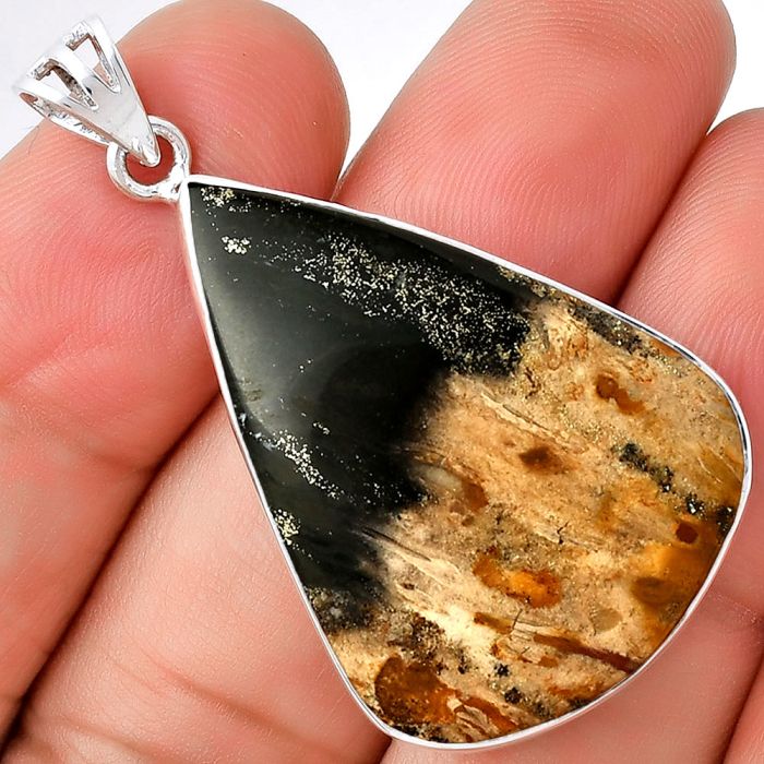 Natural Palm Root Fossil Agate Pendant SDP128461 P-1001, 24x34 mm