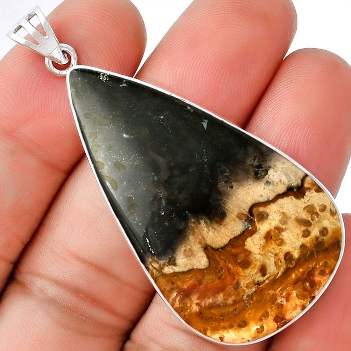 Natural Palm Root Fossil Agate Pendant SDP128540 P-1001, 25x44 mm