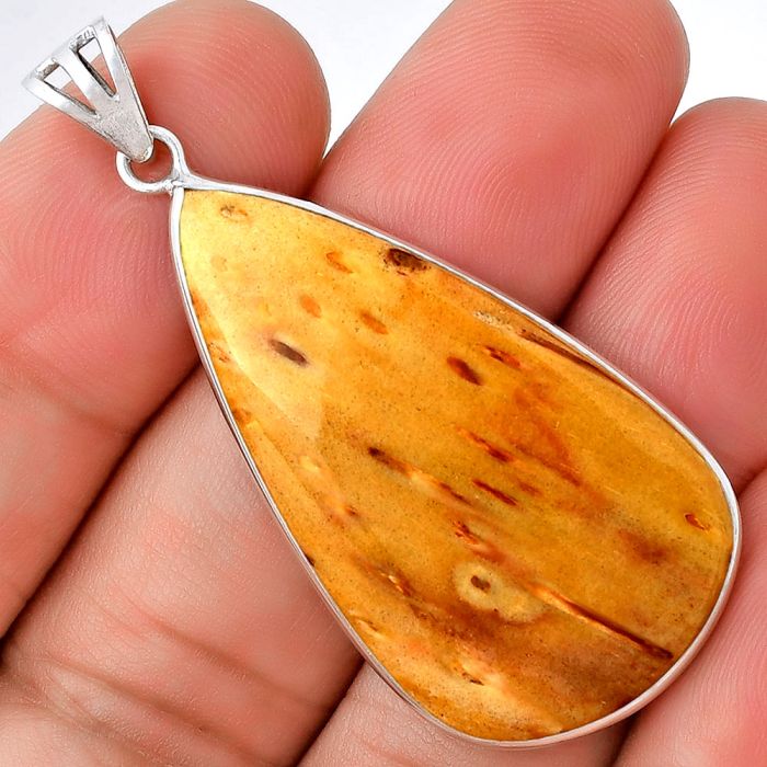 Natural Palm Root Fossil Agate Pendant SDP128737 P-1001, 21x37 mm