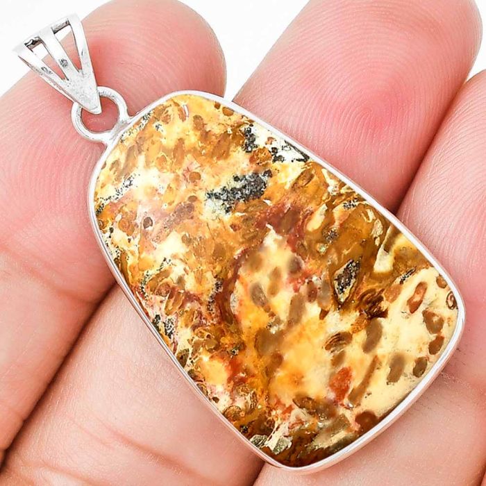 Natural Palm Root Fossil Agate Pendant SDP129946 P-1001, 21x30 mm