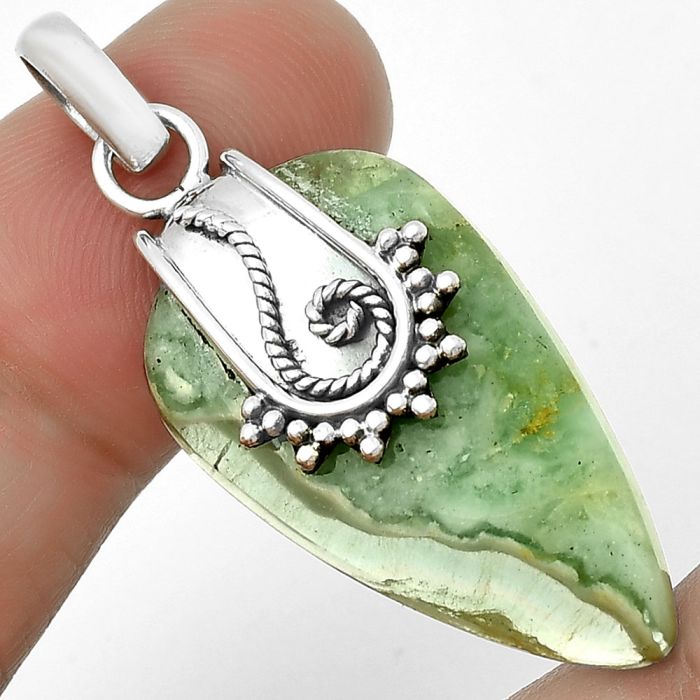 Natural Green Lace Agate Pendant SDP131159 P-1313, 17x30 mm