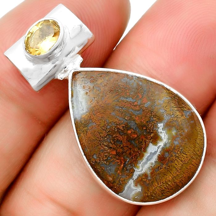 Natural Red Moss Agate & Citrine Pendant SDP132715 P-5172, 17x23 mm