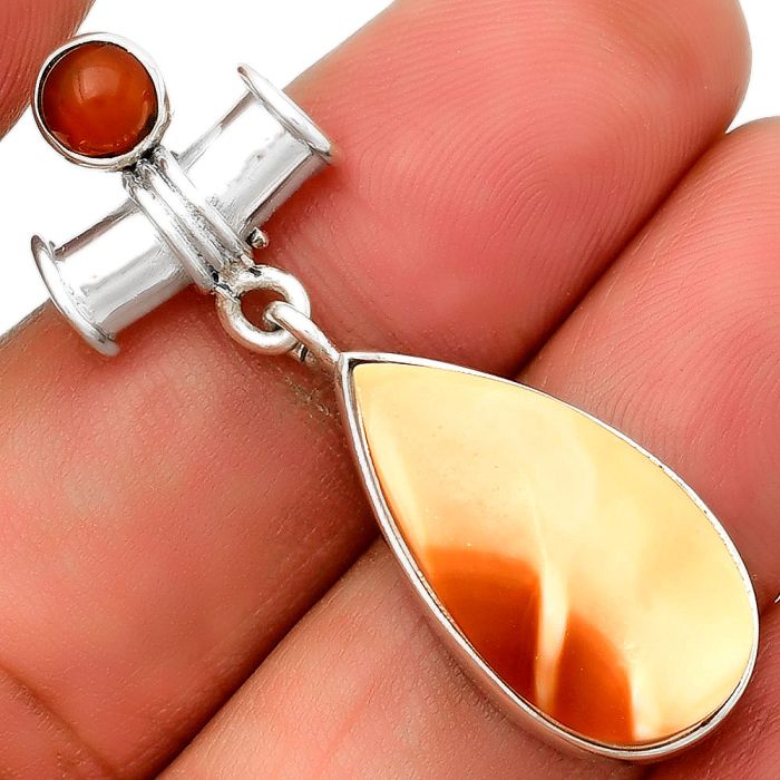Natural Spiny Oyster Shell & Carnelian Pendant SDP133700 P-5209, 12x21 mm