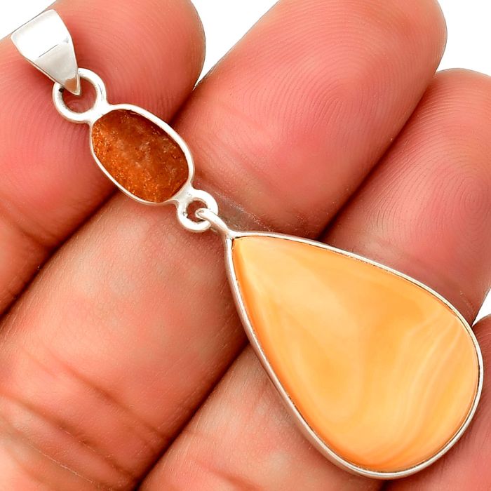 Natural Spiny Oyster Shell & Sunstone Rough Pendant SDP133748 P-1098, 16x25 mm