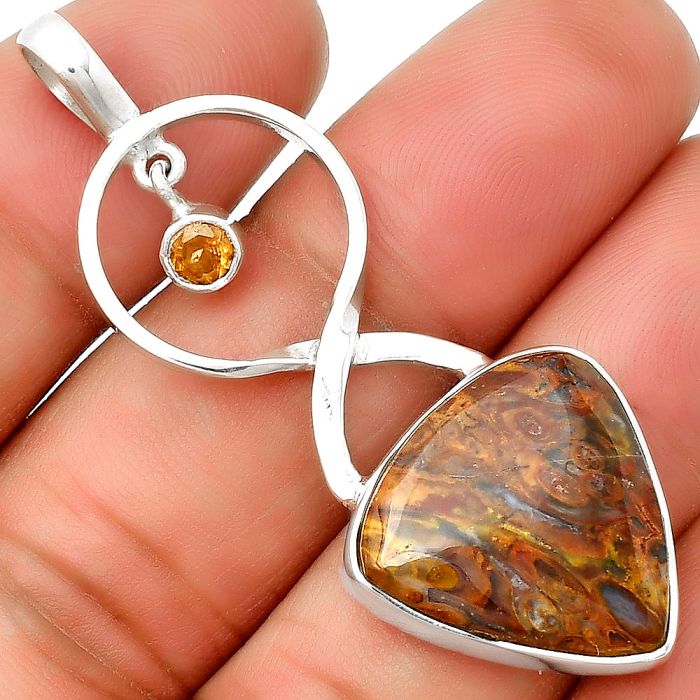 Natural Red Moss Agate & Citrine Pendant SDP133938 P-1048, 18x19 mm