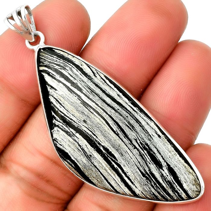 Natural Silver Leaf Obsidian Pendant SDP135047 P-1001, 20x46 mm