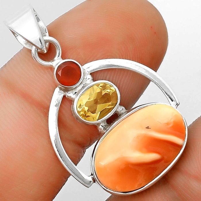 Natural Spiny Oyster Shell, Citrine & Carnelian Pendant SDP135315 P-1129, 10x16 mm