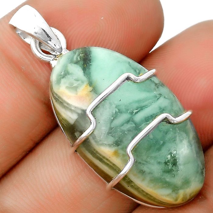 Natural Green Lace Agate Pendant SDP135473 P-1638, 17x29 mm