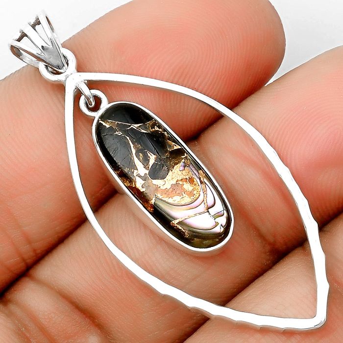 Natural Copper Abalone Shell Pendant SDP135732 P-1096, 9x20 mm