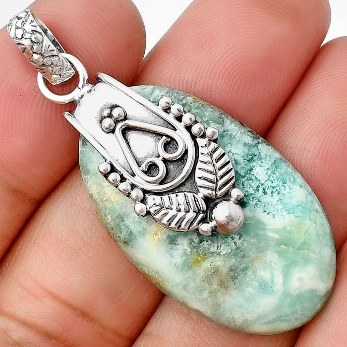 Green Lace Agate Pendant SDP136422 P-1313, 20x33 mm