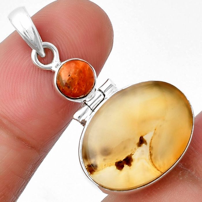 Montana Agate and Red Sponge Coral Pendant SDP136624 P-1108, 14x19 mm