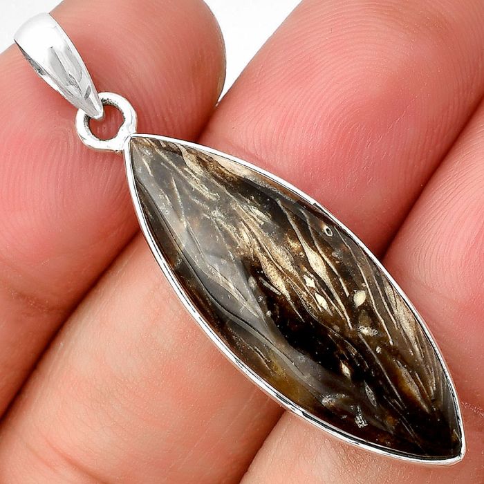 Palm Root Fossil Agate Pendant SDP136864 P-1001, 12x32 mm